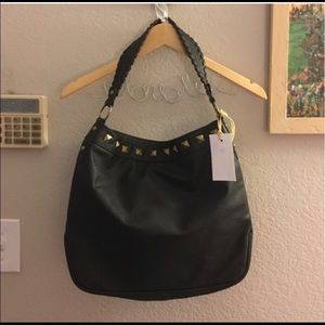 Black Embellished Faux Leather Purse